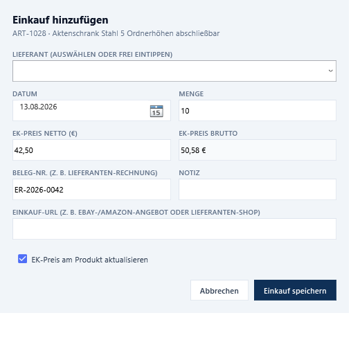 Der Dialog Einkauf hinzufügen
