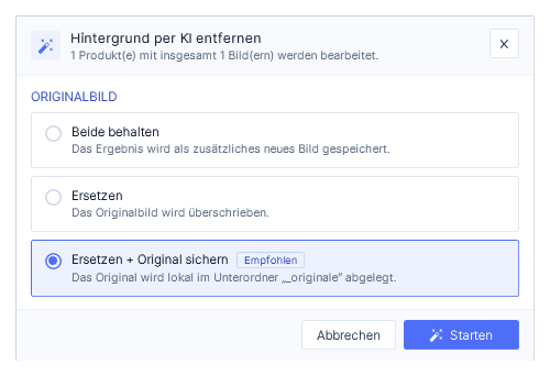 Die drei Möglichkeiten für den Umgang mit dem Originalbild