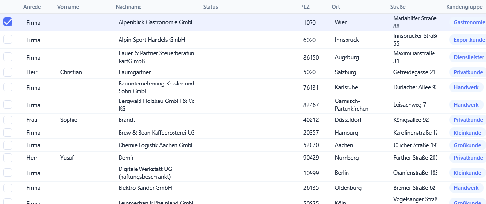Mahnstopp und Sperre nebeneinander in der Spalte Status