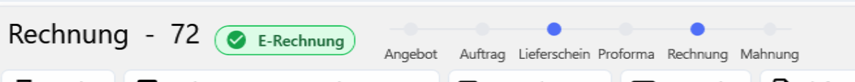 Vorgangsleiste über einer Rechnung: von den sechs Stationen sind Lieferschein und Rechnung hervorgehoben
